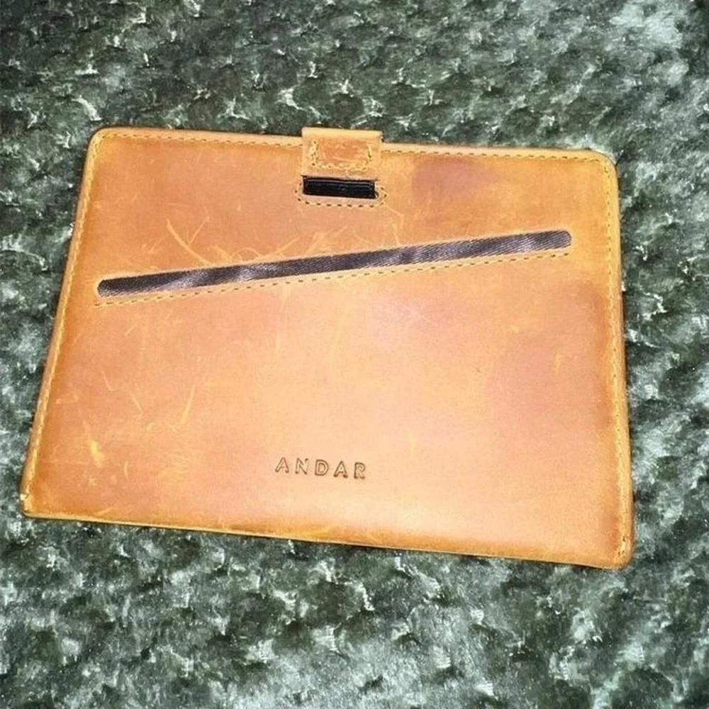 Andar Minimalist Full Grain Leather Slim Card Holder Wallet Tan